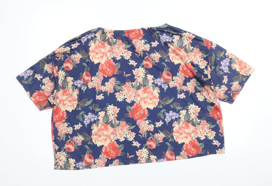 Papaya Womens Blue Floral Polyester Basic T-Shirt Size 14 Scoop Neck