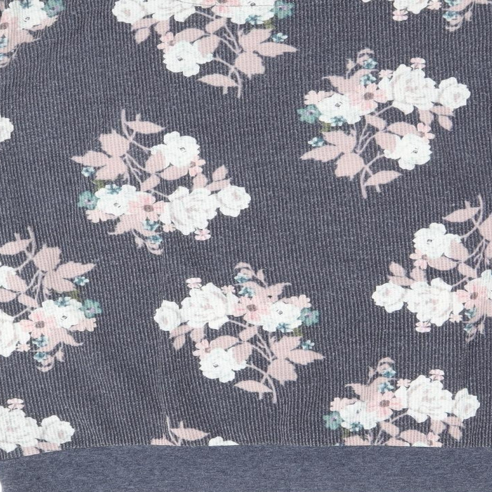 Nutmeg Womens Blue Round Neck Floral Cotton Pullover Jumper Size 12