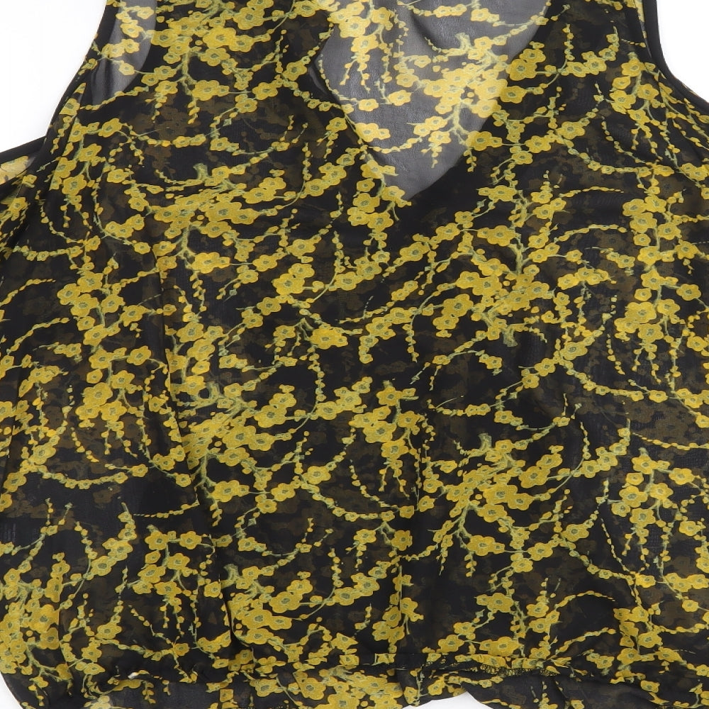 Papaya Womens Beige Floral Polyacrylate Fibre Basic Blouse Size 14 V-Neck - Cold Shoulder