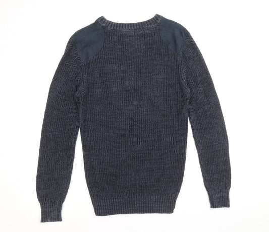 Easy Mens Blue Round Neck Polyester Pullover Jumper Size M Long Sleeve