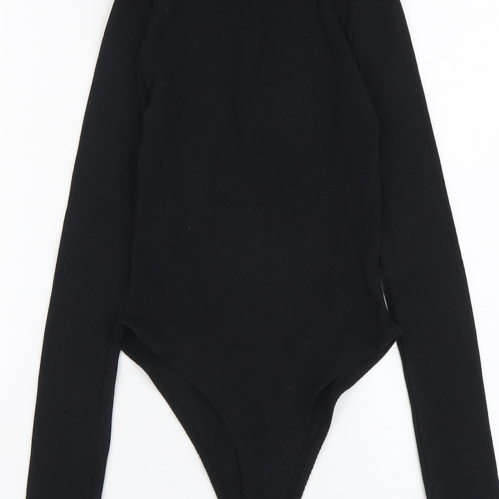 Boohoo Womens Black Polyester Bodysuit One-Piece Size 6 Snap - Ribbed