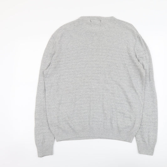 River Island Mens Grey Round Neck Cotton Pullover Jumper Size L Long Sleeve