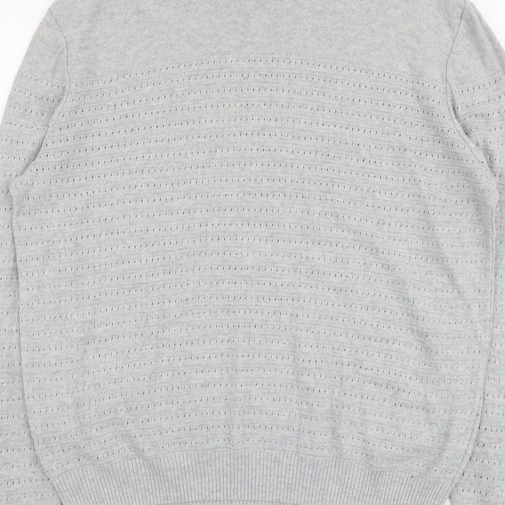 River Island Mens Grey Round Neck Cotton Pullover Jumper Size L Long Sleeve