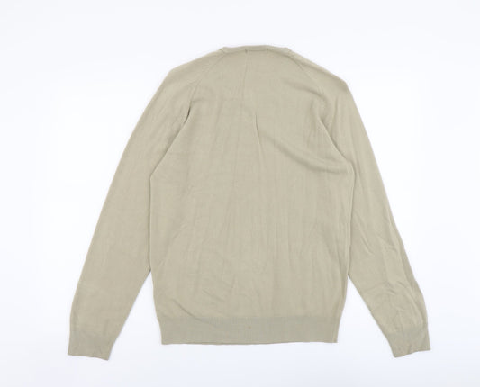 Marks and Spencer Mens Beige V-Neck Acrylic Pullover Jumper Size S Long Sleeve