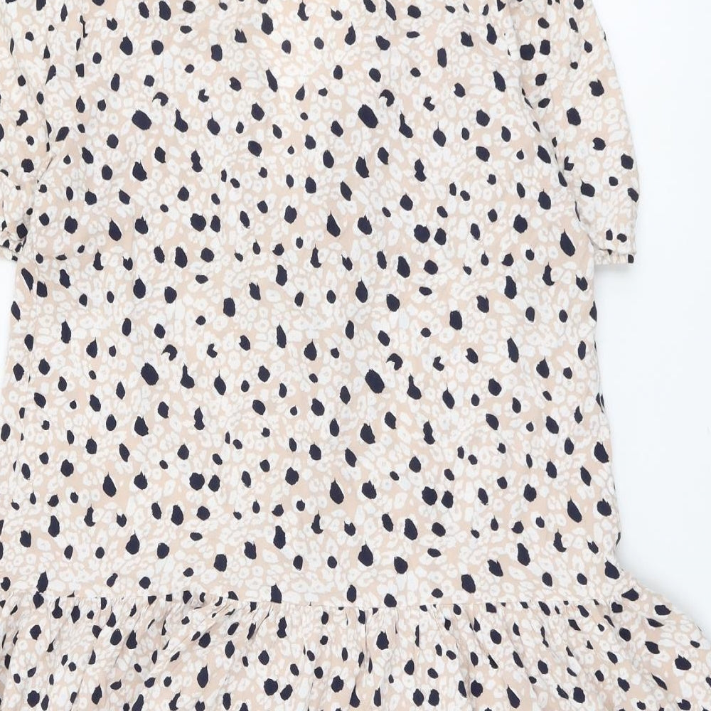 Primark Womens Pink Animal Print Viscose Trapeze & Swing Size 12 V-Neck Button - Leopard Pattern