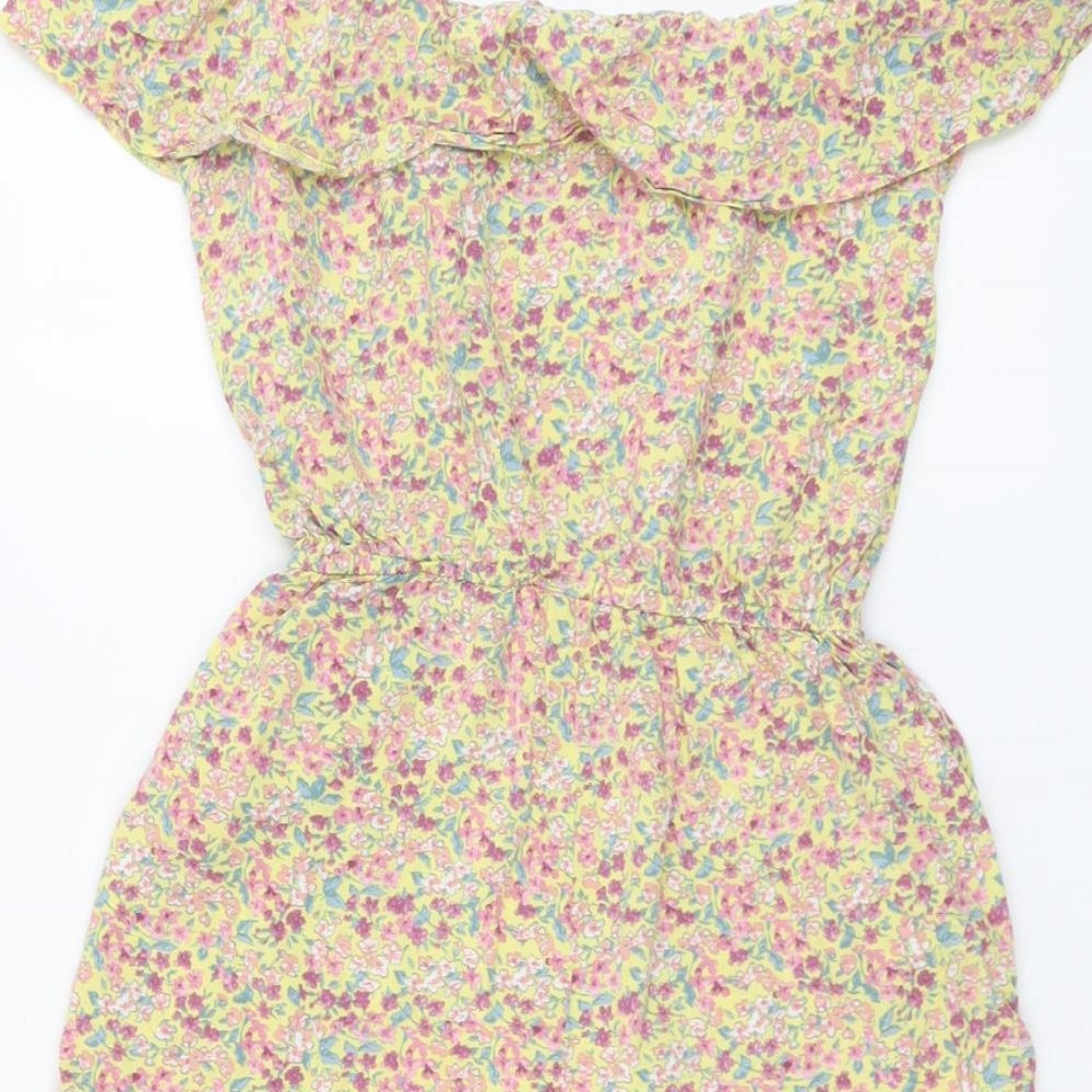 New Look Womens Yellow Floral Viscose Playsuit One-Piece Size 8 Pullover