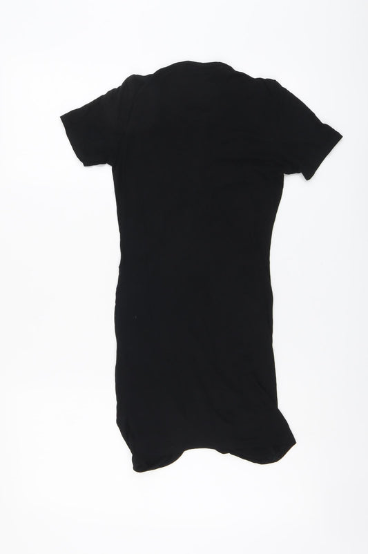 PRETTYLITTLETHING Womens Black Viscose Bodycon Size 4 V-Neck Pullover