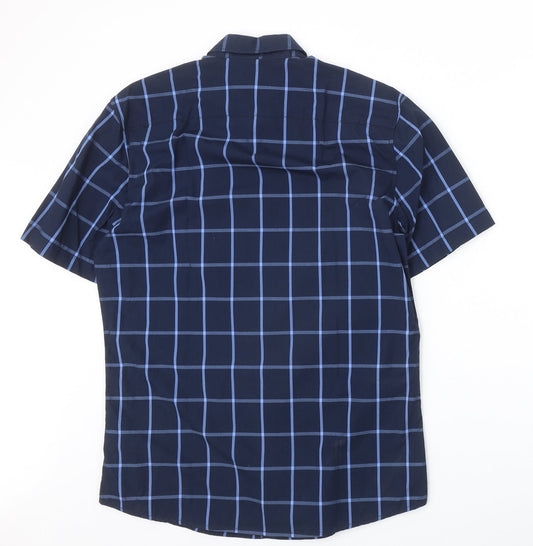 RESERVED Mens Blue Plaid Cotton Button-Up Size S Collared Button