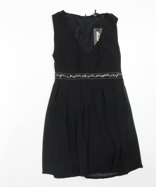 Select Womens Black Polyester Trapeze & Swing Size 8 V-Neck Zip