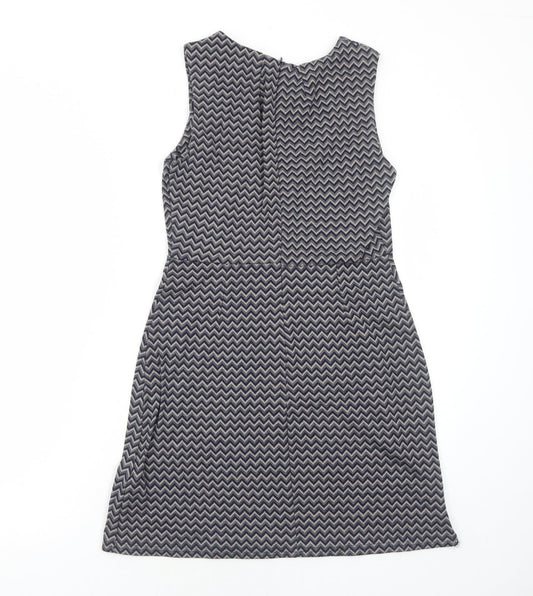 Apricot Womens Blue Geometric Polyester A-Line Size 10 Round Neck Zip