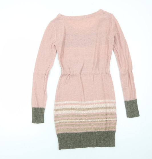 ORSAY Womens Pink Striped Polyacrylate Fibre Jumper Dress Size S Round Neck Pullover