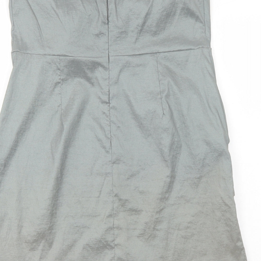 Alyn Paige Womens Grey Polyester Mini Size 12 Square Neck Zip - Front Pleat Detail