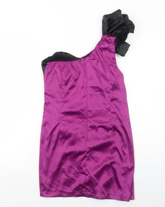 AX Paris Womens Purple Polyester Mini Size 14 One Shoulder Zip - Shoulder Detail