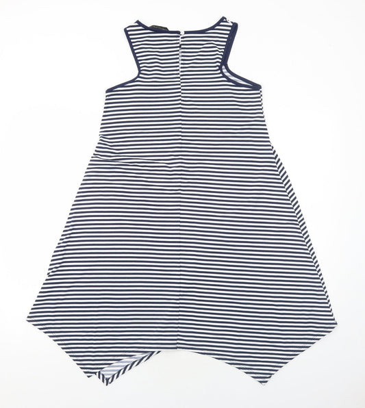 Dorothy Perkins Womens Blue Striped Polyester Tank Dress Size 8 Boat Neck Pullover - Asymmetric
