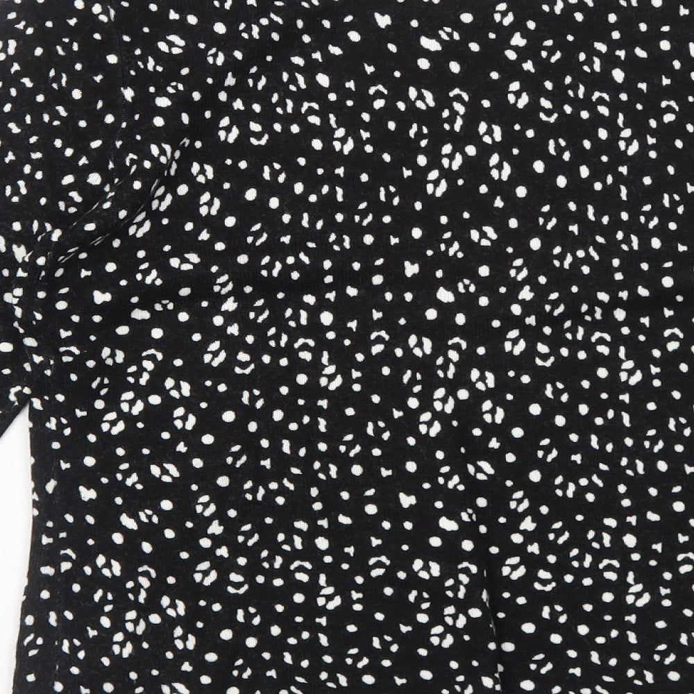 Papaya Womens Black Geometric Acrylic Basic Blouse Size 10 Round Neck