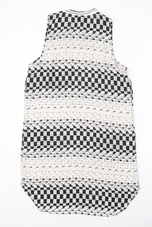 Topshop Womens White Geometric Polyester A-Line Size 12 Round Neck Pullover