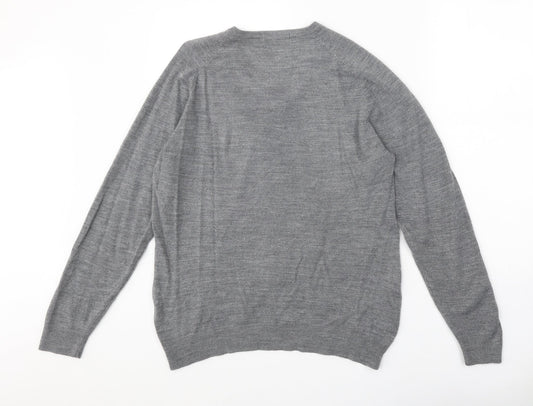 Blue Harbour Mens Grey V-Neck Acrylic Pullover Jumper Size S Long Sleeve