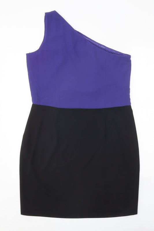 Spirit Womens Black Colourblock Polyester Bodycon Size 14 One Shoulder Pullover