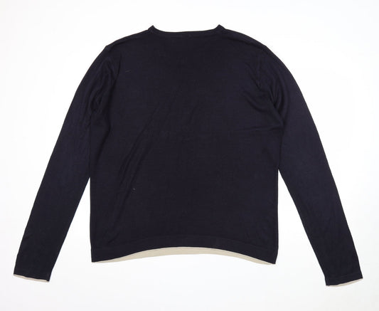 Preworn Mens Blue V-Neck Acrylic Pullover Jumper Size XL Long Sleeve