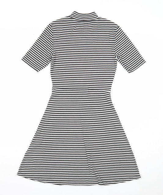 Topshop Womens Black Striped Polyester Fit & Flare Size 4 Mock Neck Pullover