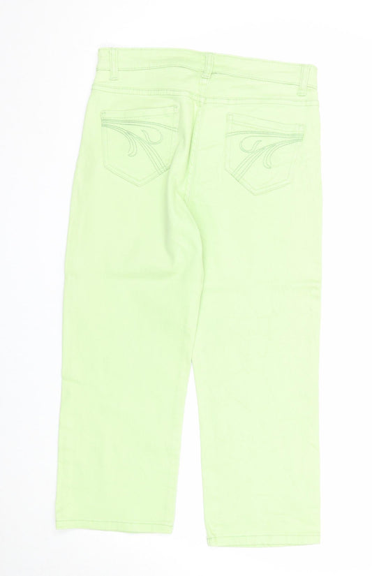 M&Co Womens Green Cotton Straight Jeans Size 12 Regular Zip