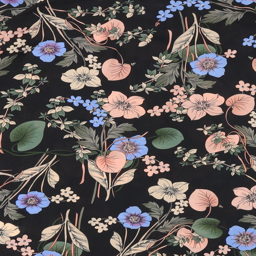 F&F Womens Black Floral Polyester Basic Blouse Size 8 Off the Shoulder