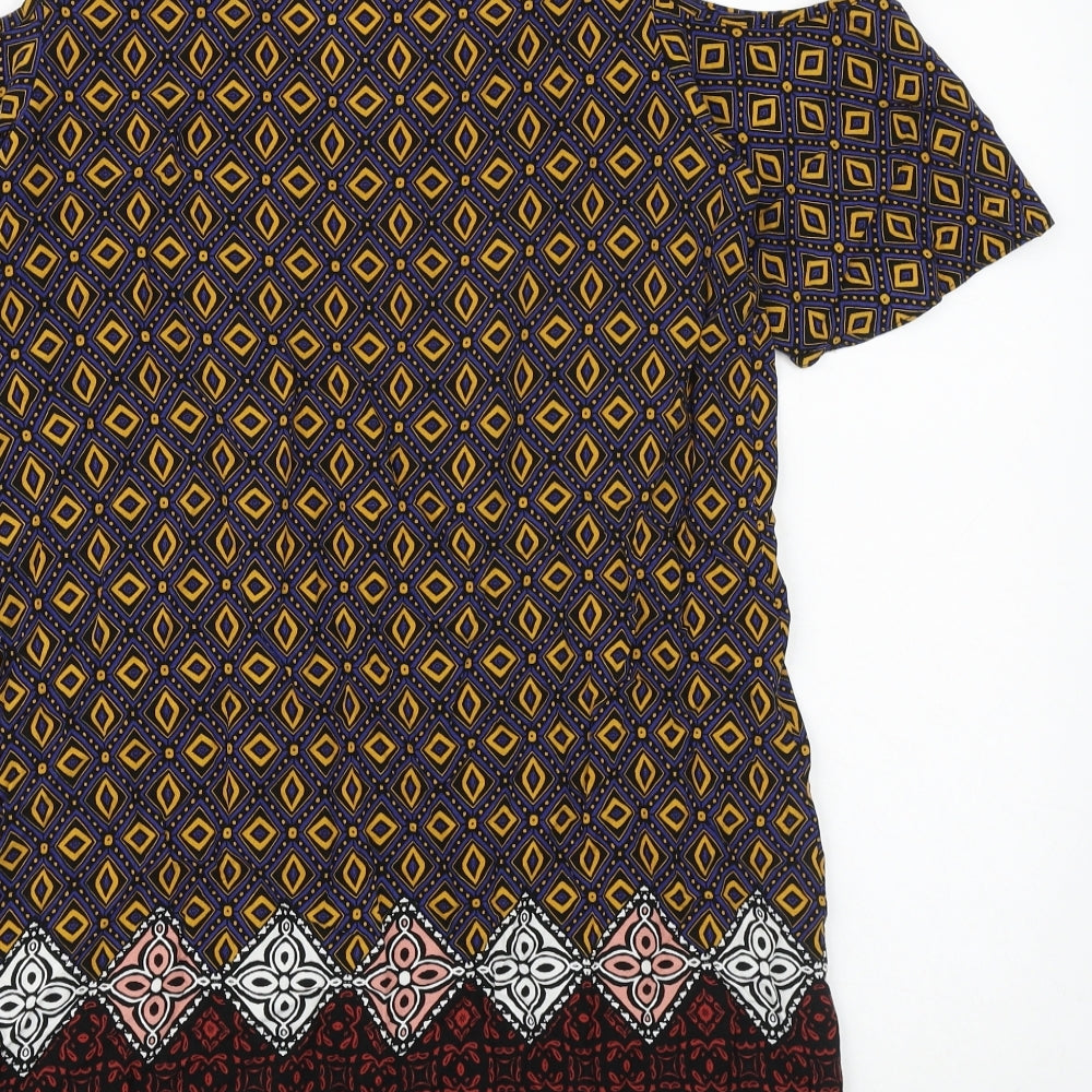 Papaya Womens Multicoloured Geometric Viscose T-Shirt Dress Size 12 V-Neck Pullover - Cold Shoulder