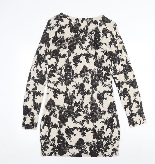 Peacocks Womens Beige Fair Isle Acrylic Jumper Dress Size 12 Boat Neck Pullover