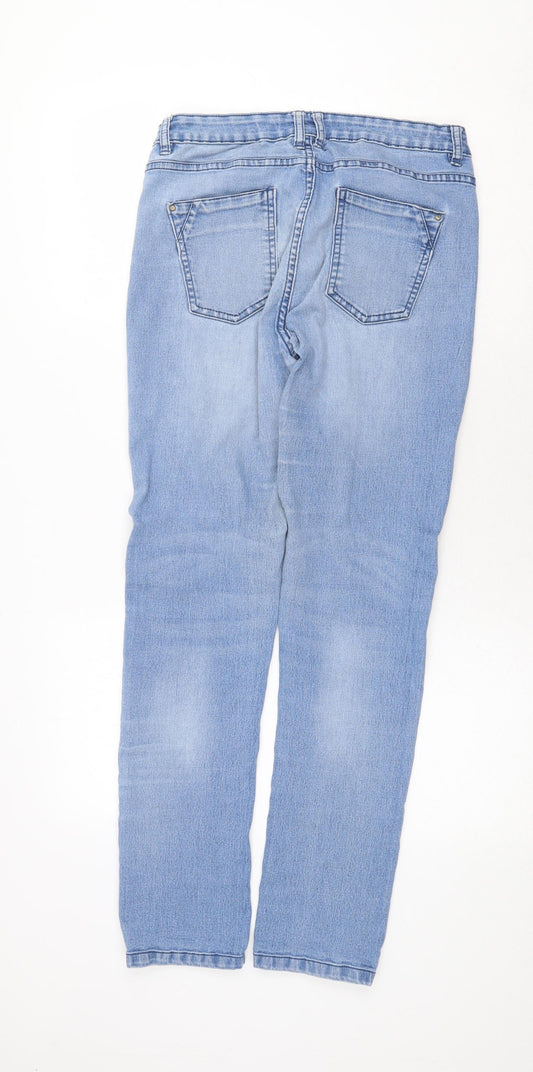 Topshop Womens Blue Cotton Straight Jeans Size 30 in Regular Zip