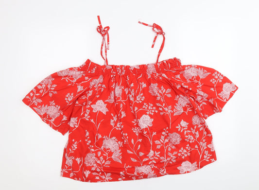 Womens UK Size 10 H&M Red Cropped Blouse