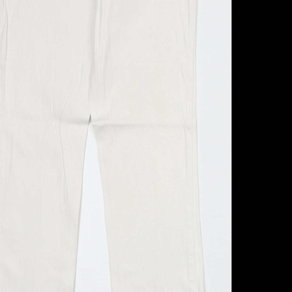 M&Co Womens White Cotton Straight Jeans Size 10 Regular Zip