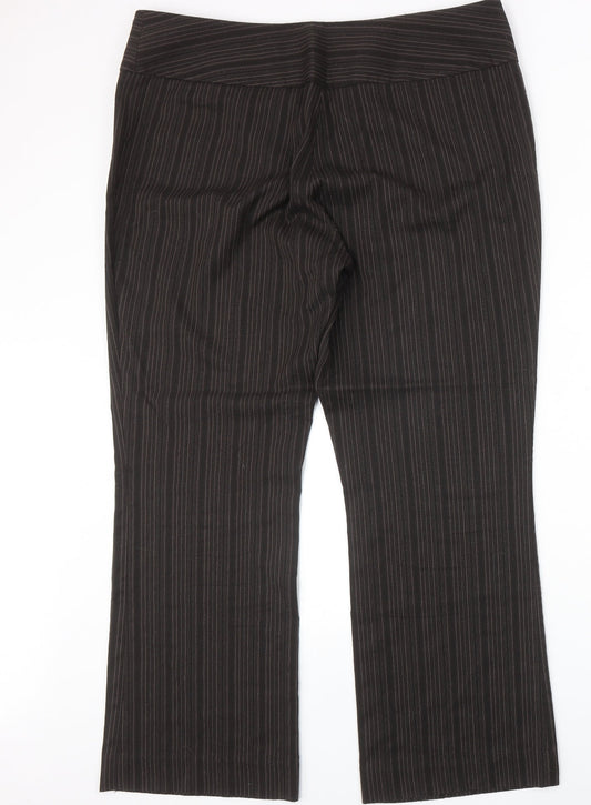 AMARANTO Womens Brown Striped Polyester Trousers Size 18 Regular Zip