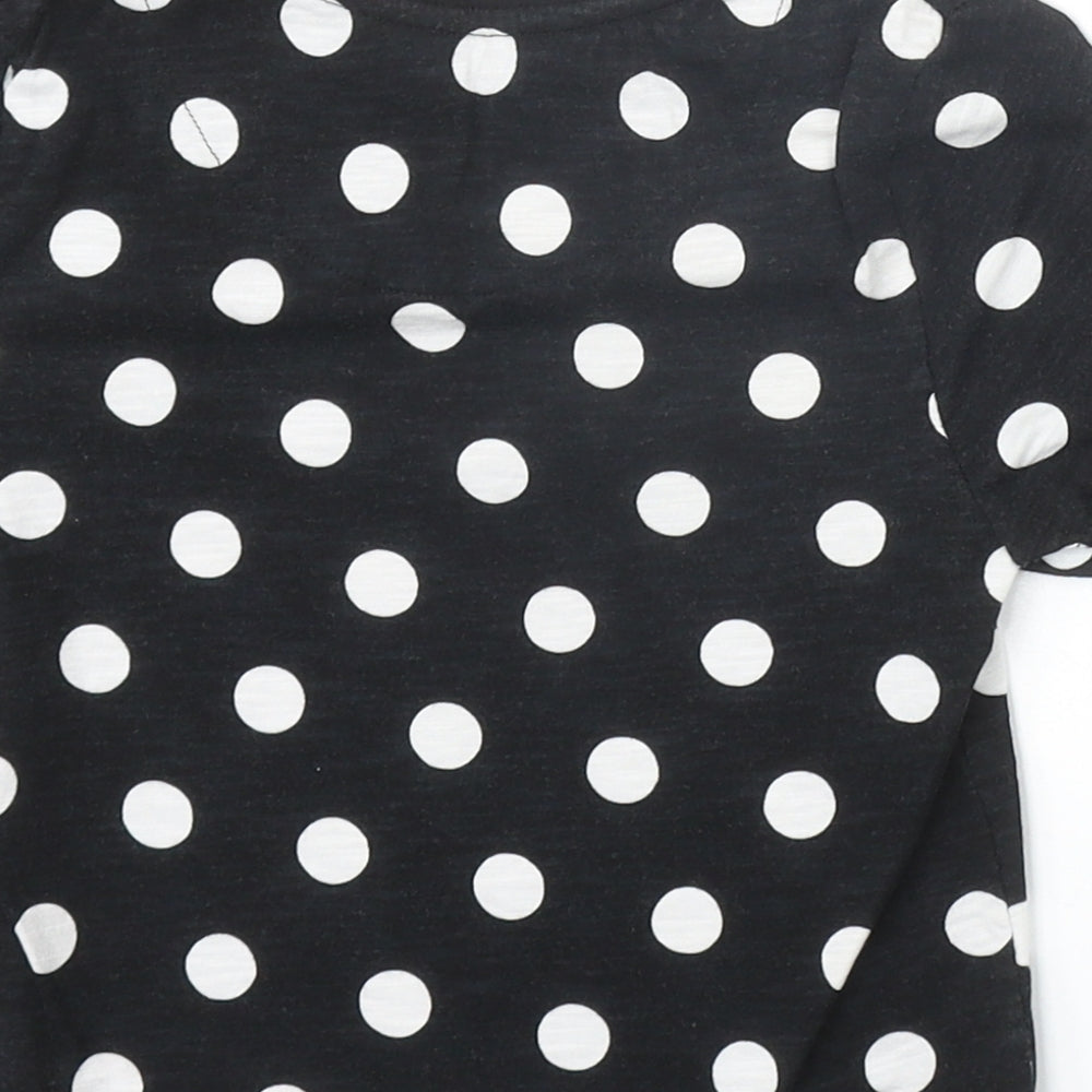 F&F Girls Black Polka Dot 100% Cotton Basic T-Shirt Size 6-7 Years Round Neck Pullover - Bestie Slogan
