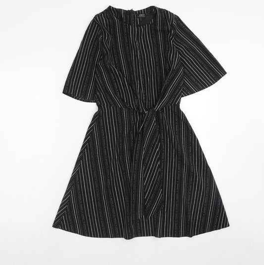 Papaya Womens Black Striped Polyester Fit & Flare Size 8 Boat Neck Zip