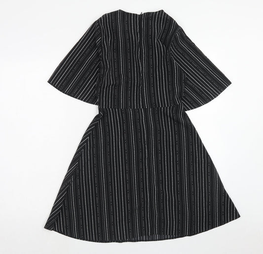 Papaya Womens Black Striped Polyester Fit & Flare Size 8 Boat Neck Zip