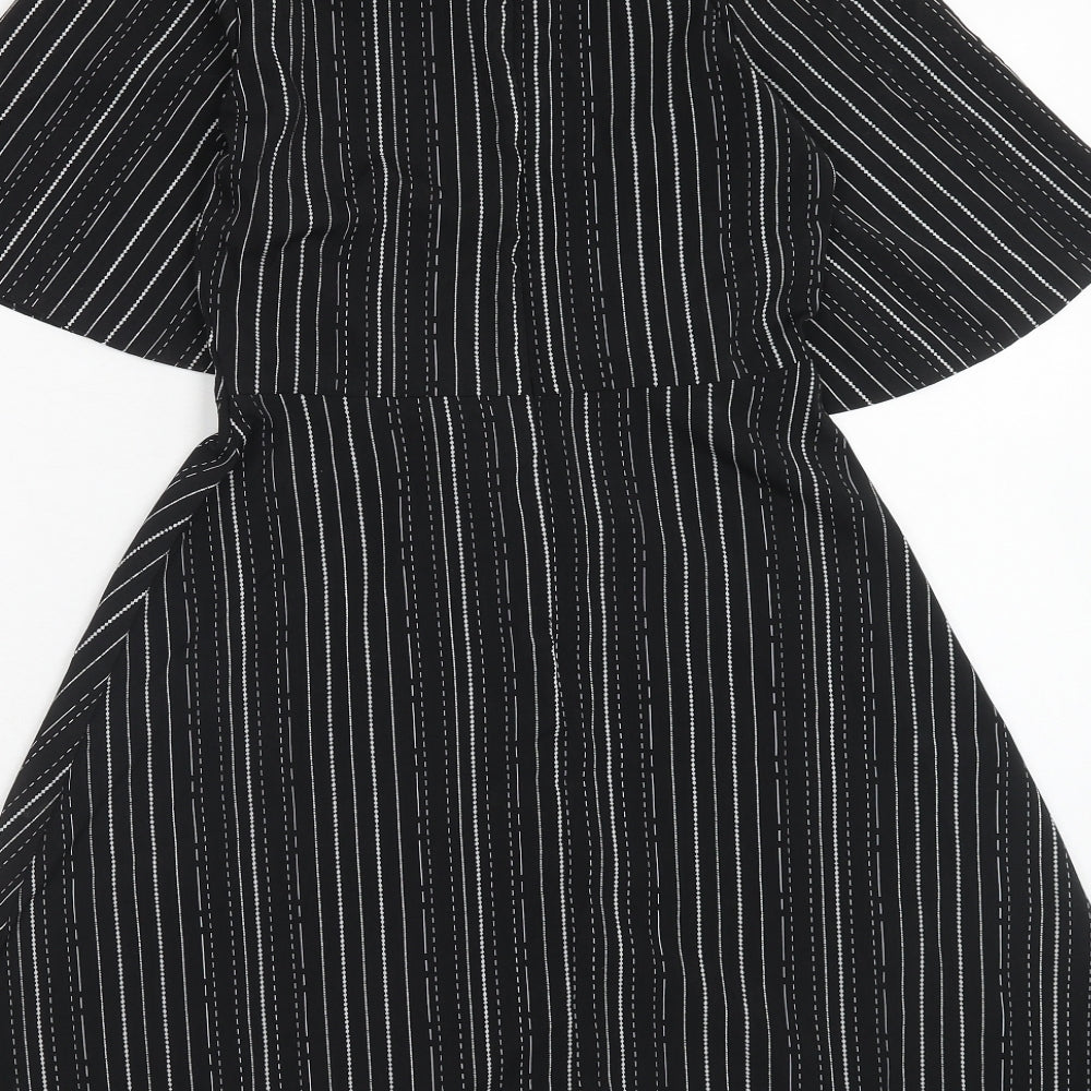 Papaya Womens Black Striped Polyester Fit & Flare Size 8 Boat Neck Zip