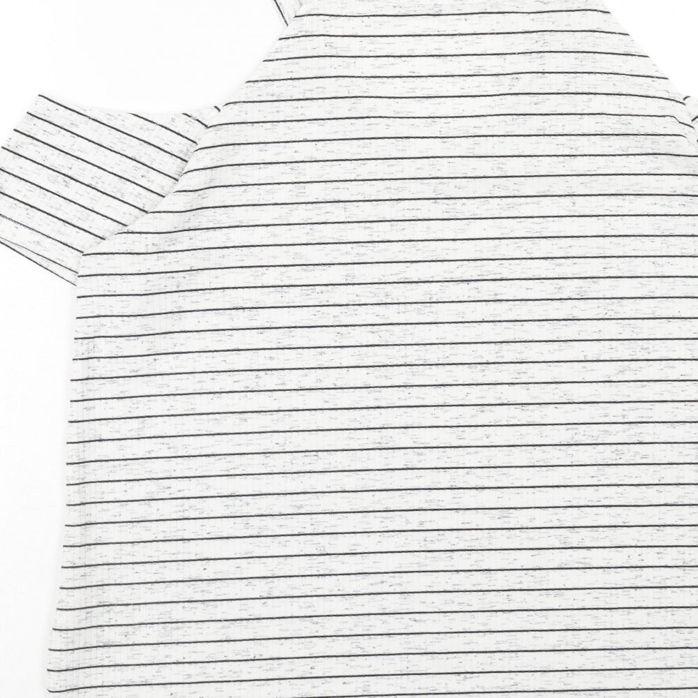 Papaya Womens White Striped Polyester Basic T-Shirt Size 12 V-Neck - Cold Shoulder