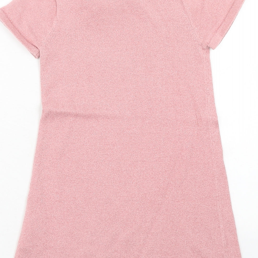 H&M Girls Pink Cotton A-Line Size 4 Years Scoop Neck Pullover - 4-6 Years