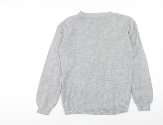 Boohoo Womens Grey Round Neck Acrylic Pullover Jumper Size S - What the Elf Size S-M