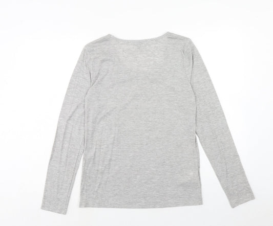 Ann Taylor Womens Grey Polyester Basic T-Shirt Size M Round Neck