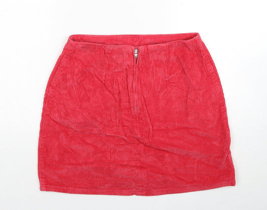 New Look Womens Pink Cotton A-Line Skirt Size 10 Zip
