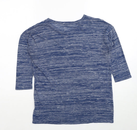 F&F Womens Blue Scoop Neck Striped Polyester Pullover Jumper Size 8
