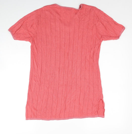 Isabelle Womens Pink V-Neck Acrylic Pullover Jumper Size S