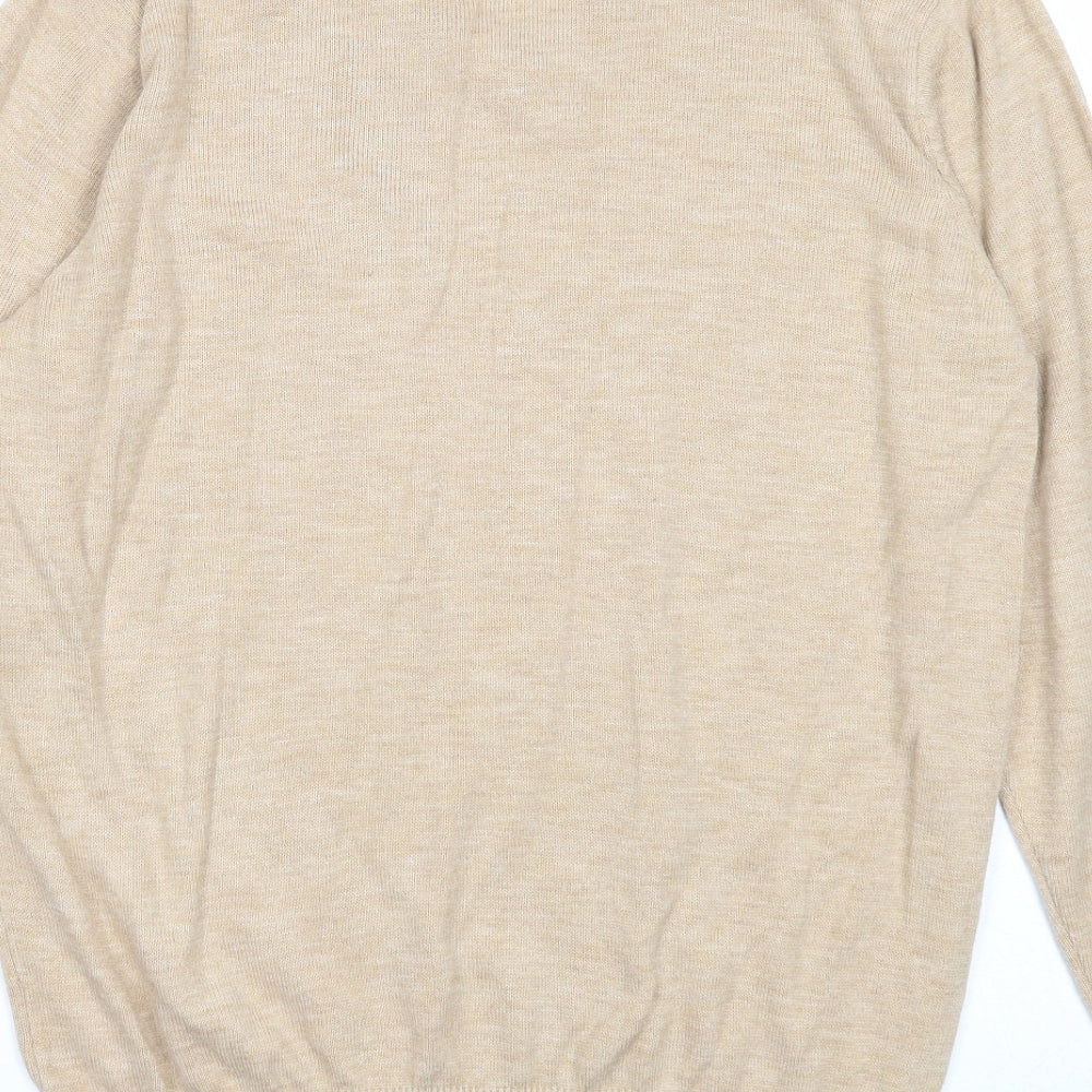 Cotton Traders Mens Beige V-Neck Acrylic Pullover Jumper Size M Long Sleeve