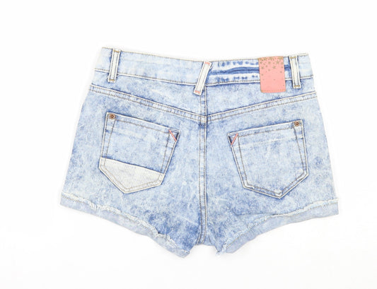 New Look Womens Blue Cotton Hot Pants Shorts Size 8 Regular Zip