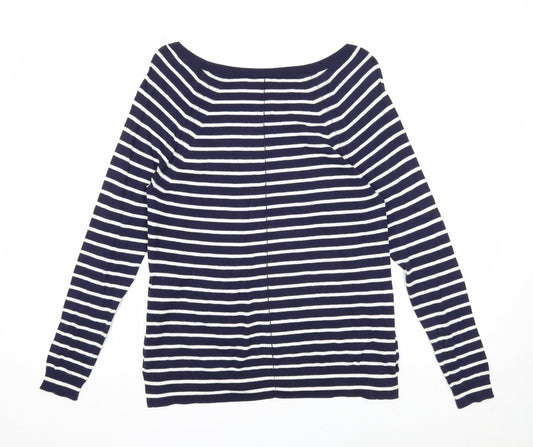 Gap Womens Blue Scoop Neck Striped Cotton Pullover Jumper Size XS