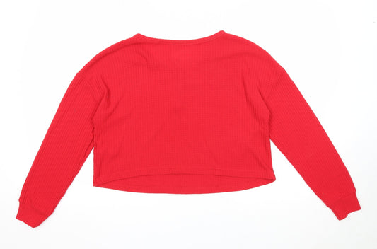 Primark Womens Red Round Neck Polyester Pullover Jumper Size 10
