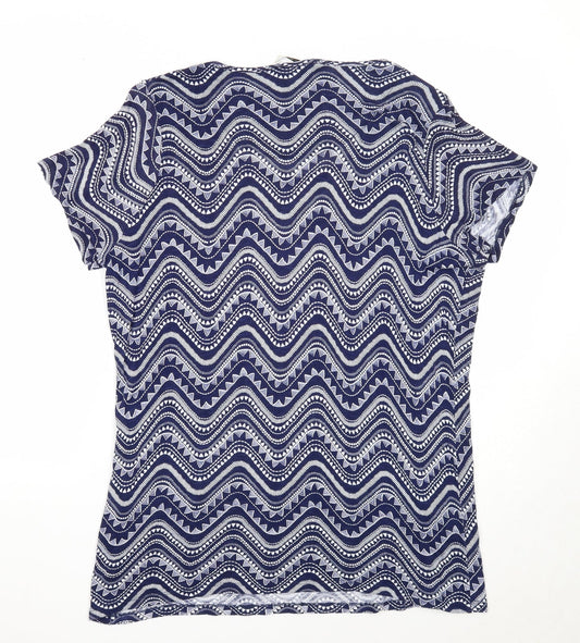 George Womens Blue Geometric Viscose Basic T-Shirt Size 16 Round Neck