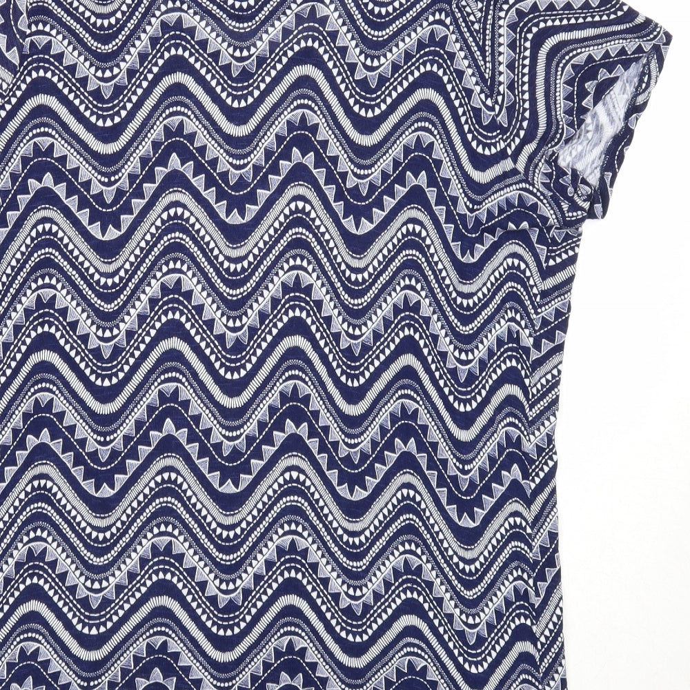 George Womens Blue Geometric Viscose Basic T-Shirt Size 16 Round Neck