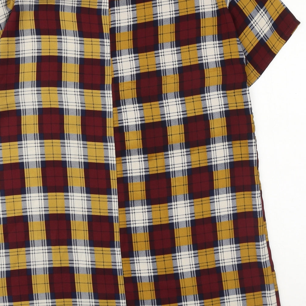 Boohoo Womens Red Plaid Polyester T-Shirt Dress Size 12 Round Neck Zip
